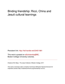 Ricci, China and Jesuit Cultural Learnings