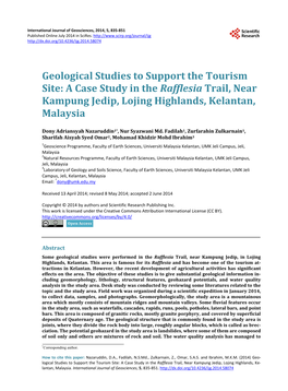 Geological Studies to Support the Tourism Site: a Case Study in the Rafflesia Trail, Near Kampung Jedip, Lojing Highlands, Kelantan, Malaysia