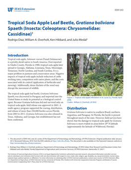 Tropical Soda Apple Leaf Beetle, Gratiana Boliviana Spaeth (Insecta: Coleoptera: Chrysomelidae: Cassidinae)1 Rodrigo Diaz, William A