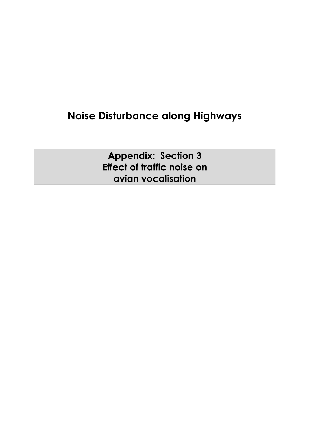 Noise Disturbance Along Highways