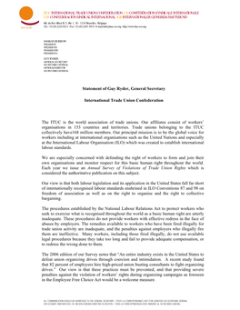 Statement of Guy Ryder, General Secretary International Trade Union