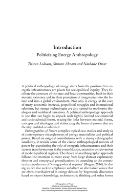 Introduction Politicizing Energy Anthropology