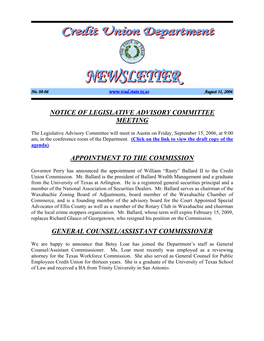 Notice of Legislative Advisory Committee Meeting