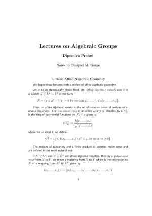 Lectures on Algebraic Groups