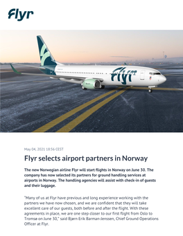 Flyr Selects Airport Partners in Norway