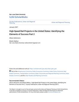High-Speed Rail Projects in the United States: Identifying the Elements of Success Part 2