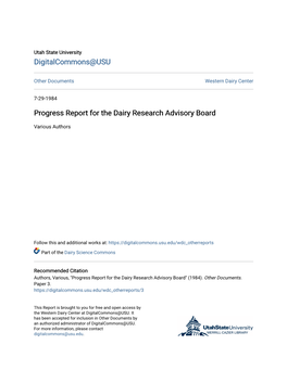 Progress Report for the Dairy Research Advisory Board