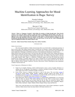Machine Learning Approaches for Mood Identification in Raga: Survey