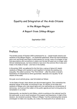 Equality and Integration of the Arab Citizens in the Misgav Region