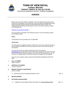 2021 03 16 Council Agenda