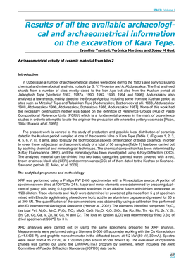 Cal and Archaeometrical Information on the Excavation of Kara Tepe. Evanthia Tsantini, Verònica Martínez and Josep M Gurt