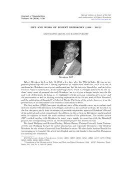 Life and Work of Egbert Brieskorn (1936 – 2013)1
