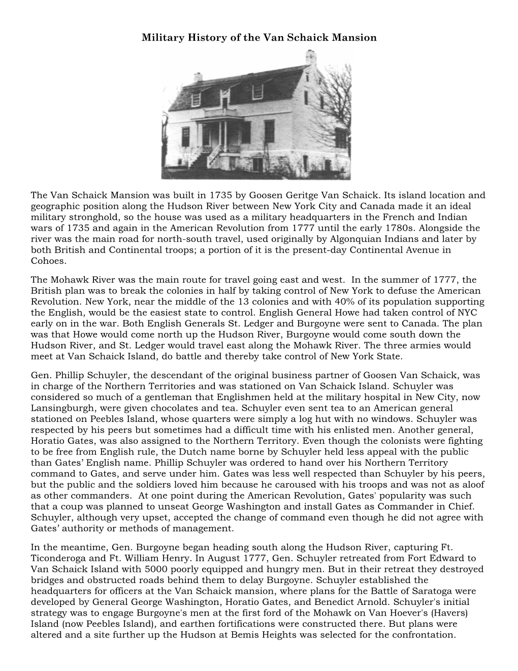 Military History of the Van Schaick Mansion