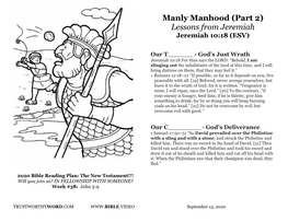 Manly Manhood (Part 2) Lessons from Jeremiah Jeremiah 10:18 (ESV)
