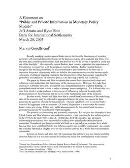 A Comment on “Public and Private Information in Monetary Policy Models” Jeff Amato and Hyun Shin Bank for International Settlements March 28, 2003