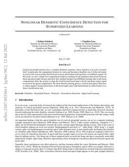 Nonlinear Dendritic Coincidence Detection for Supervised Learning APREPRINT