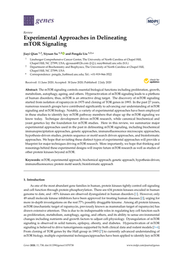 Experimental Approaches in Delineating Mtor Signaling