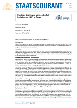 Provincie Groningen: Verkeersbesluit Herinrichting N361 in Adorp