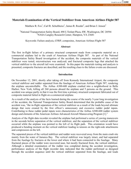 Materials Examination of the Vertical Stabilizer from American Airlines Flight 587