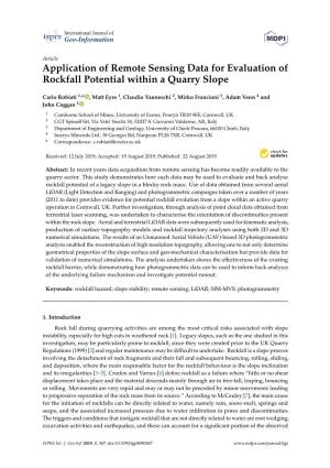 Application of Remote Sensing Data for Evaluation of Rockfall Potential Within a Quarry Slope