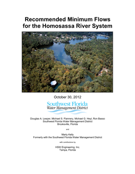 Recommended Minimum Flows for the Homosassa River System