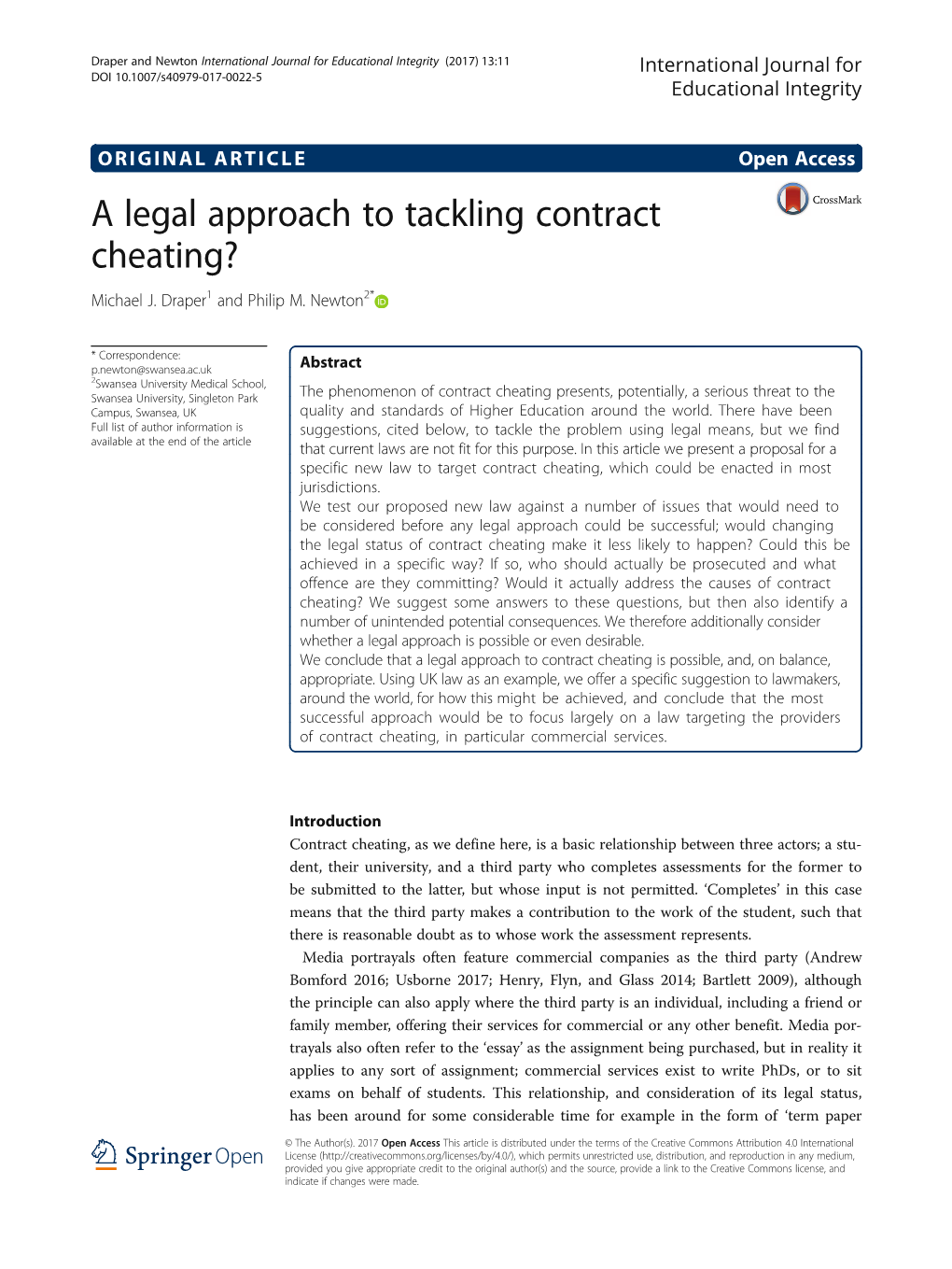 A Legal Approach to Tackling Contract Cheating? Michael J