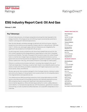 Oil and Gas ESG Industry Report Card