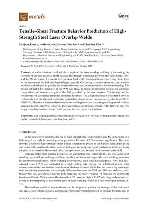 Tensile‒Shear Fracture Behavior Prediction of High- Strength Steel