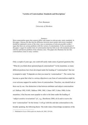Varieties of Contextualism: Standards and Descriptions1 Peter Baumann
