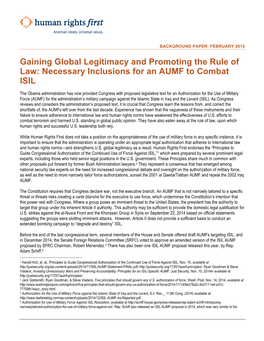 Gaining Global Legitimacy and Promoting the Rule of Law: Necessary Inclusions for an AUMF to Combat ISIL