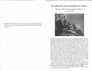 The 2002 Lotte Lenya Competition for Singers Kilbourn Hall, Eastman