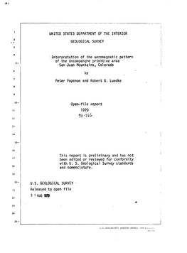 Interpretation of the Aeromagnetic Pattern of the Uncompahgre Primitive Area San Juan Mountains, Colorado by Peter Popenoe and Robert G