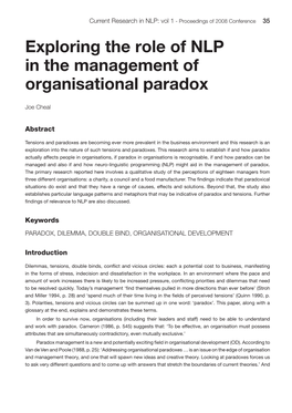 Exploring the Role of NLP in the Management of Organisational Paradox