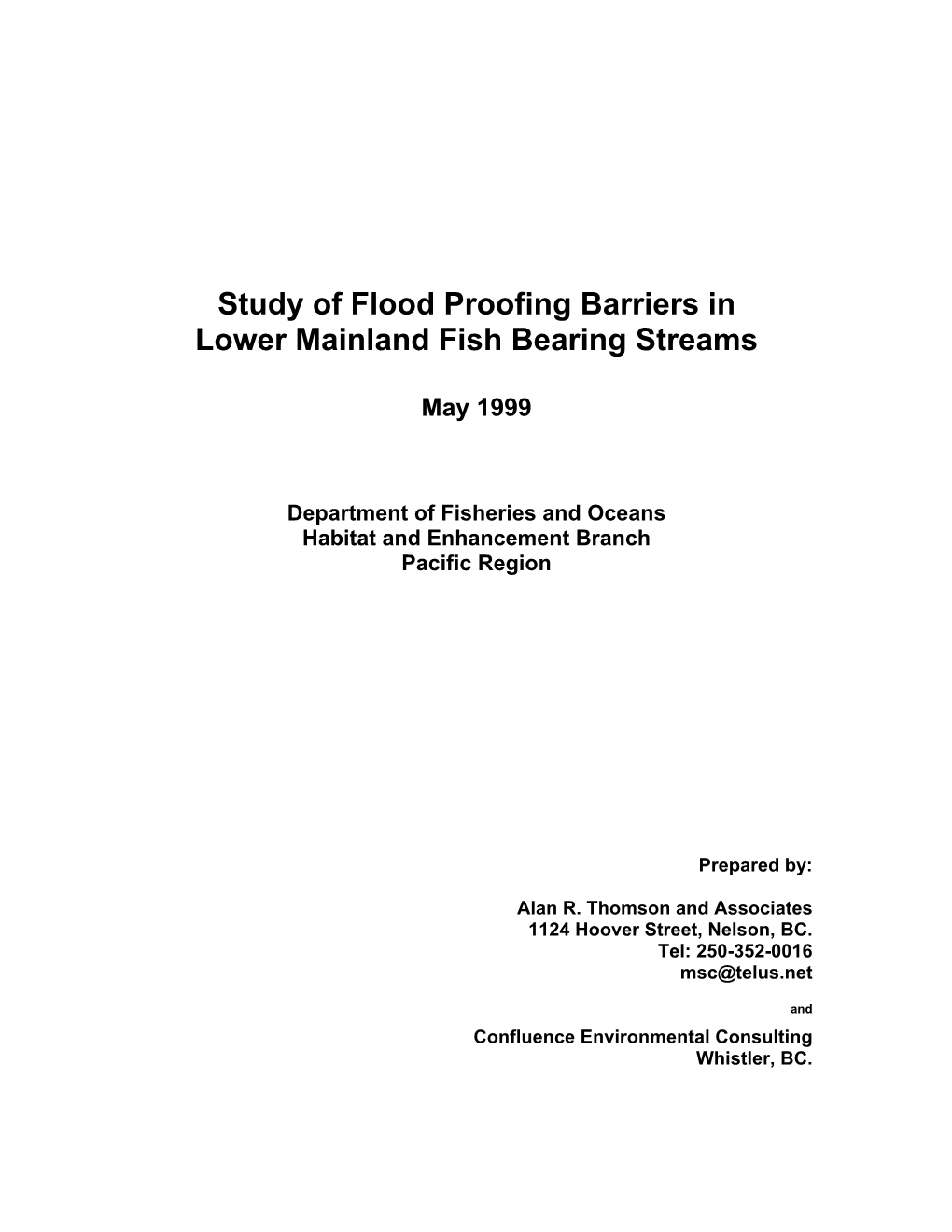 DFO Flood Box and Pumping Station Report