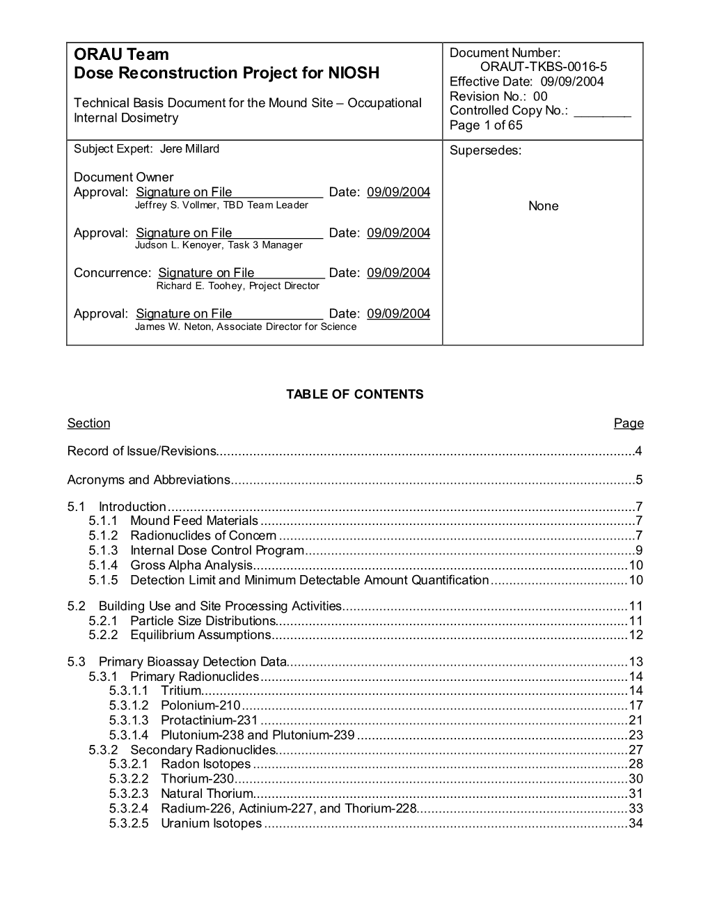 ORAU Team Document Number: ORAUT-TKBS-0016-5