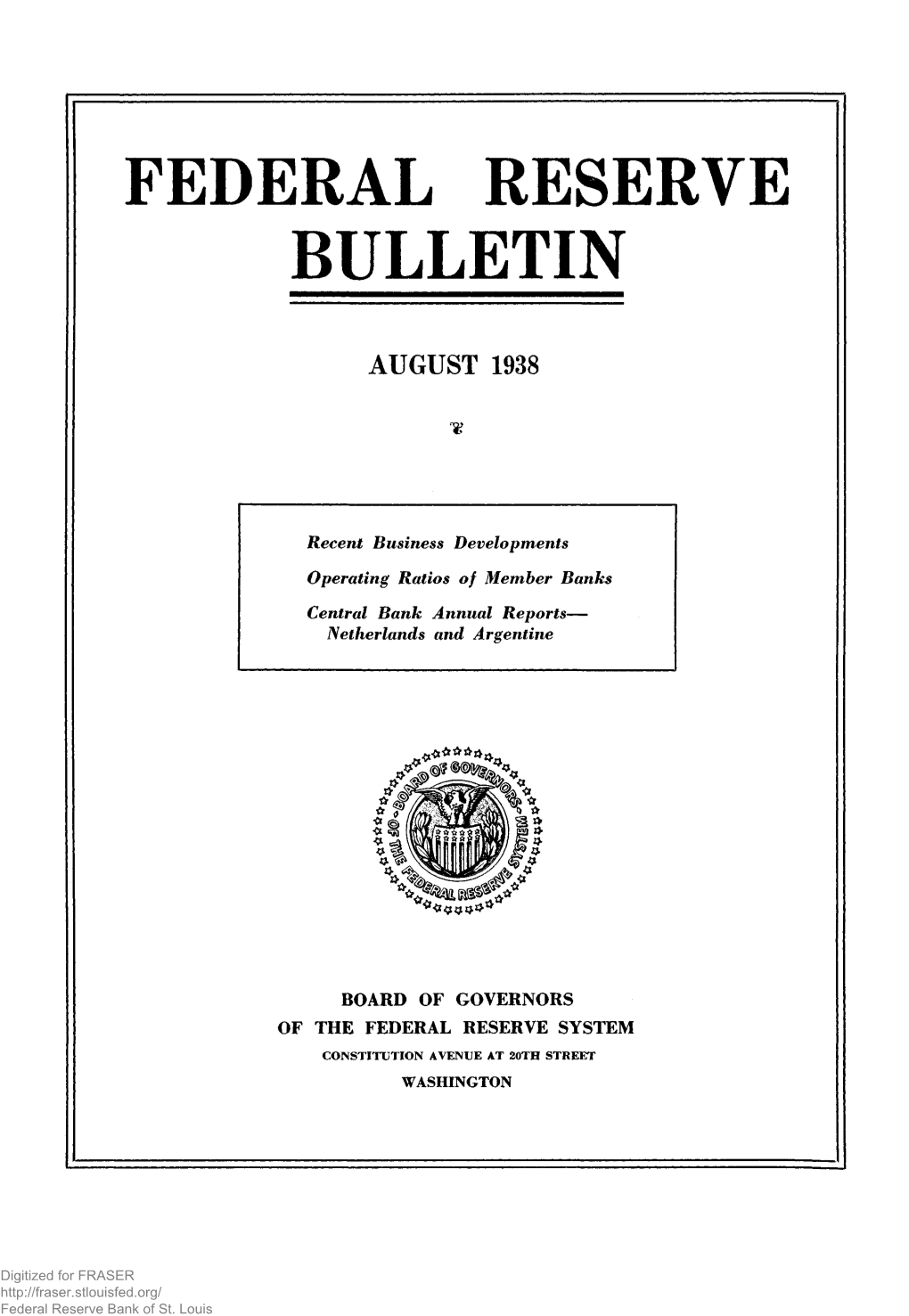 Federal Reserve Bulletin August 1938