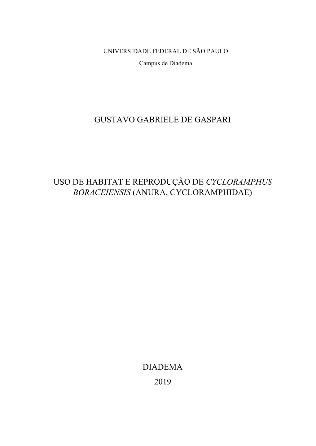 (Anura, Cycloramphidae) Diadema 2019 Gustavo Gabriele De Gaspari
