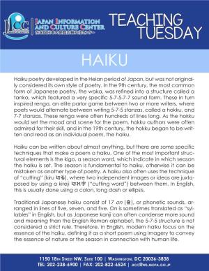 JICC Teaching Tuesday: Haiku