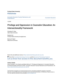 Privilege and Oppression in Counselor Education: an Intersectionality Framework