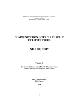 Communication Interculturelle Et Littérature Nr. 1 (28) / 2019