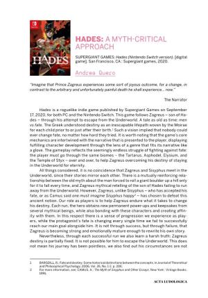 Hades: a Myth-Critical Approach