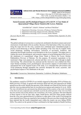 Socio-Economic & Psychological Impacts of Covid-19: a Case Study