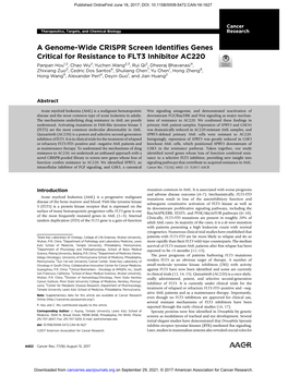 A Genome-Wide CRISPR Screen Identifies Genes Critical for Resistance to FLT3 Inhibitor AC220