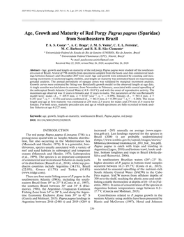 Age, Growth and Maturity of Red Porgy Pagrus Pagrus (Sparidae) from Southeastern Brazil P