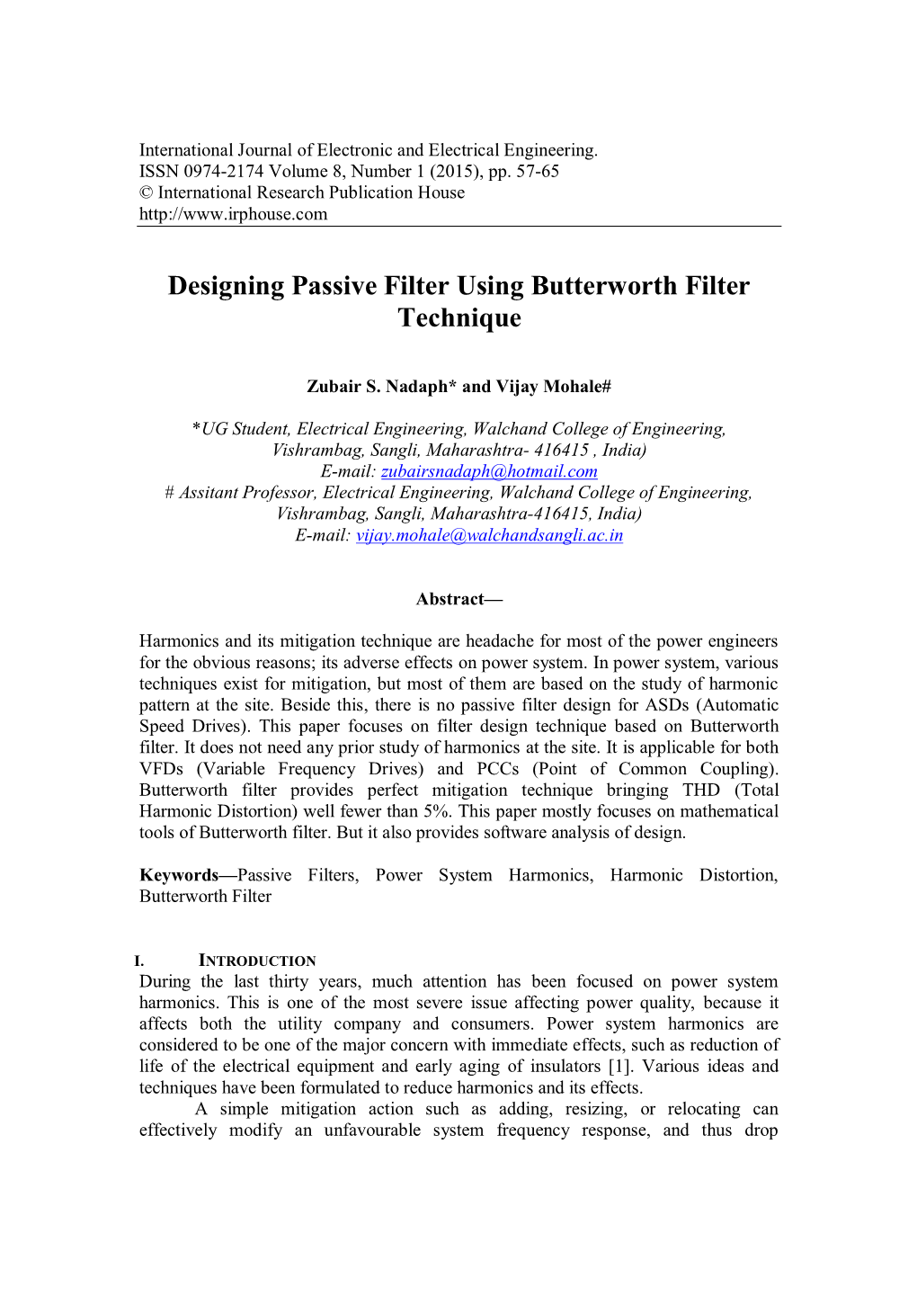 Designing Passive Filter Using Butterworth Filter Technique