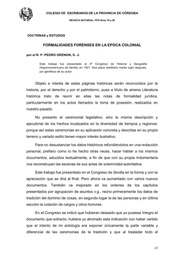 FORMALIDADES FORENSES EN LA EPOCA COLONIAL Objeto E Interés