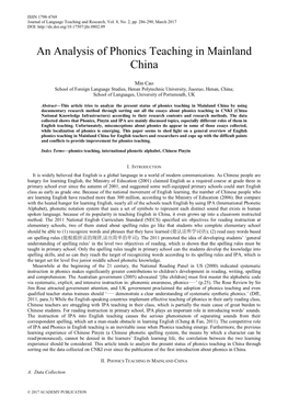 An Analysis of Phonics Teaching in Mainland China