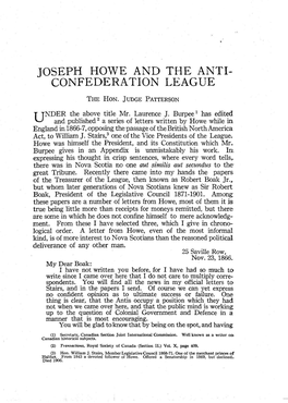 Joseph Howe and the Anti- Confederation League