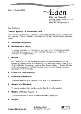 (Public Pack)Agenda Document for Council, 08/11/2018 18:45
