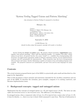 Tagged Unions and Pattern Matching”